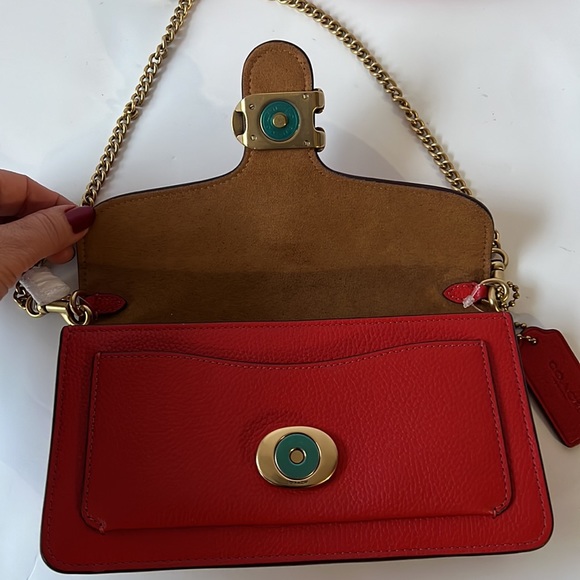Coach Tabby Chain Clutch Red Crossbody Bag Leather New - Picture 11 of 16